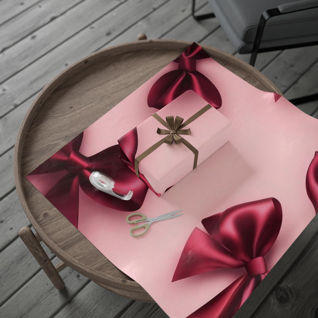 Elegant Cherry Ribbon Wrapping Paper, Gift Wrap for Birthdays, Holidays, Weddings, Special Occasions, Party Decor